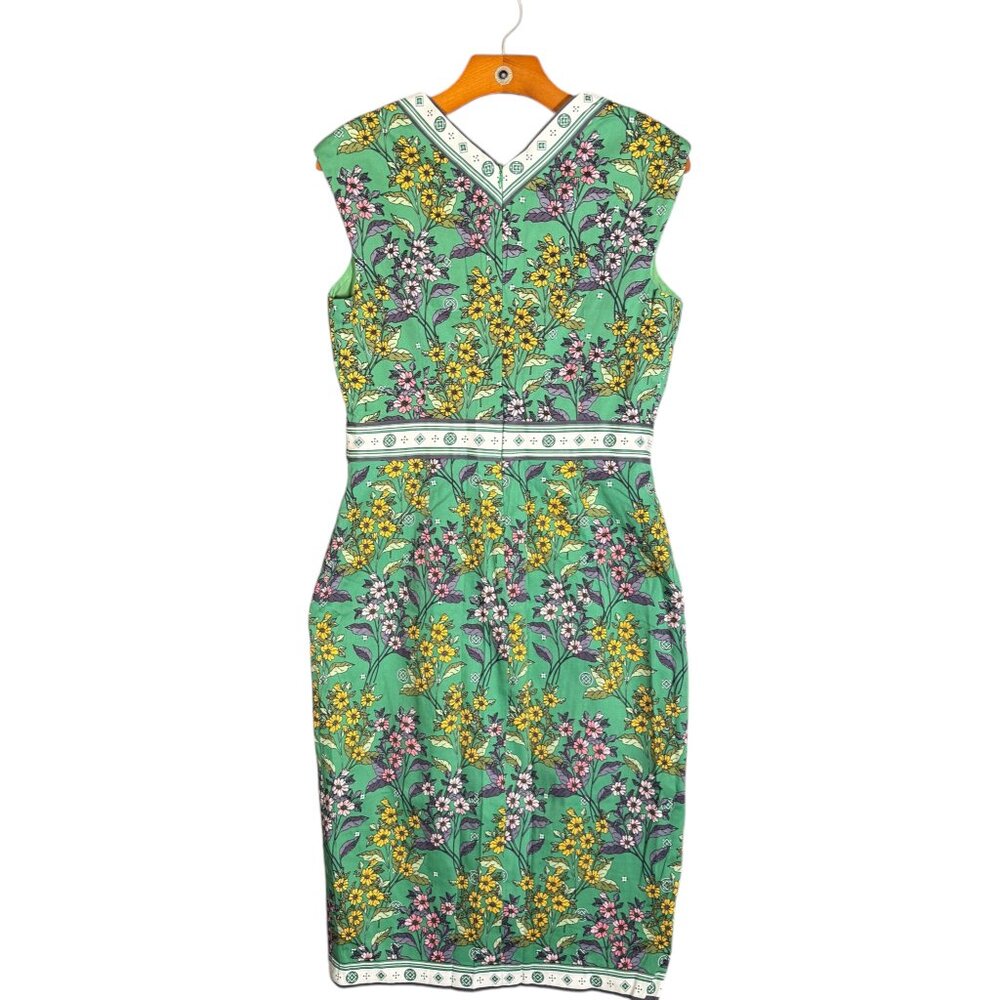 Maggy London For Melanie Lyne Green Floral Sheath Dress Bohemian Garden Party 10 - Picture 2 of 9